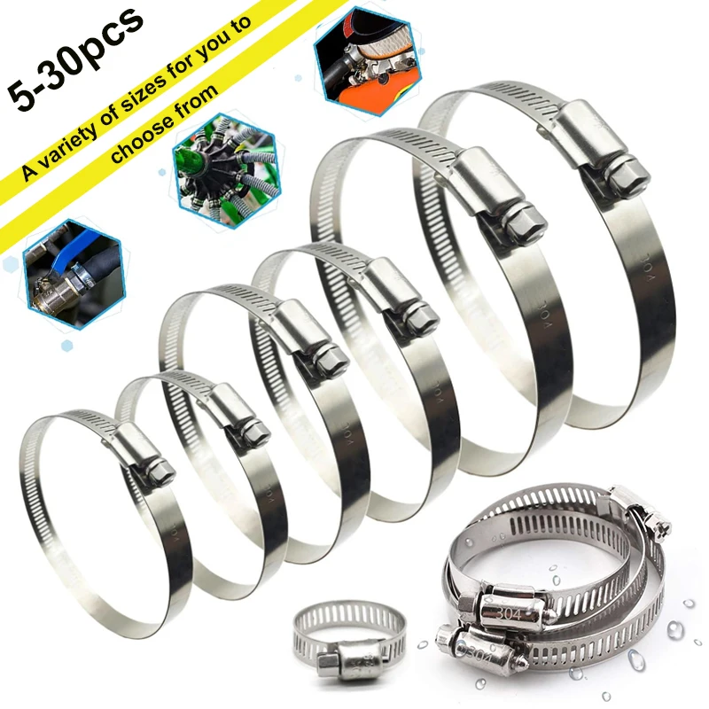 

NEW 5-30pcs 8 to152mm 304 Stainless Steel Adjustable Drive Hose Clamp Fuel Line Worm Size Clip Hoops Hose Clamp