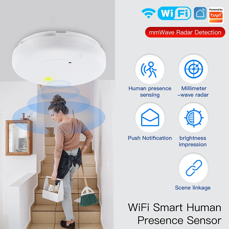 

Tuya Smart WiFi Dynamic and Static Human Sensor Millimeter Wave Radar Detection Sensor Photometric 2 in 1 Smart Life Ceiling PIR