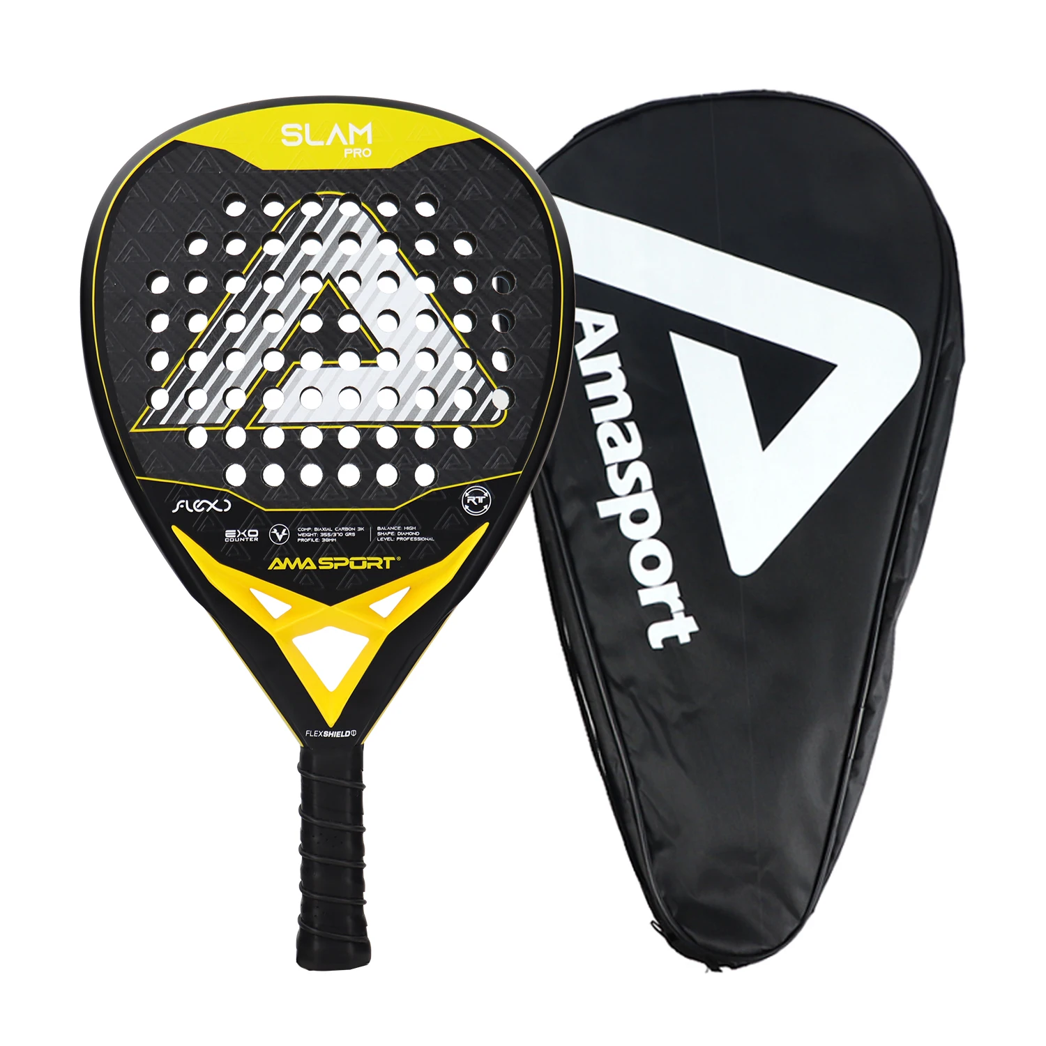 مضارب تنس باديل 3K من AMASPORT، مضرب مجداف بوب FC خفيف الوزن مع قبضة ناعمة ولون أصلي مناسب للمبتدئين
