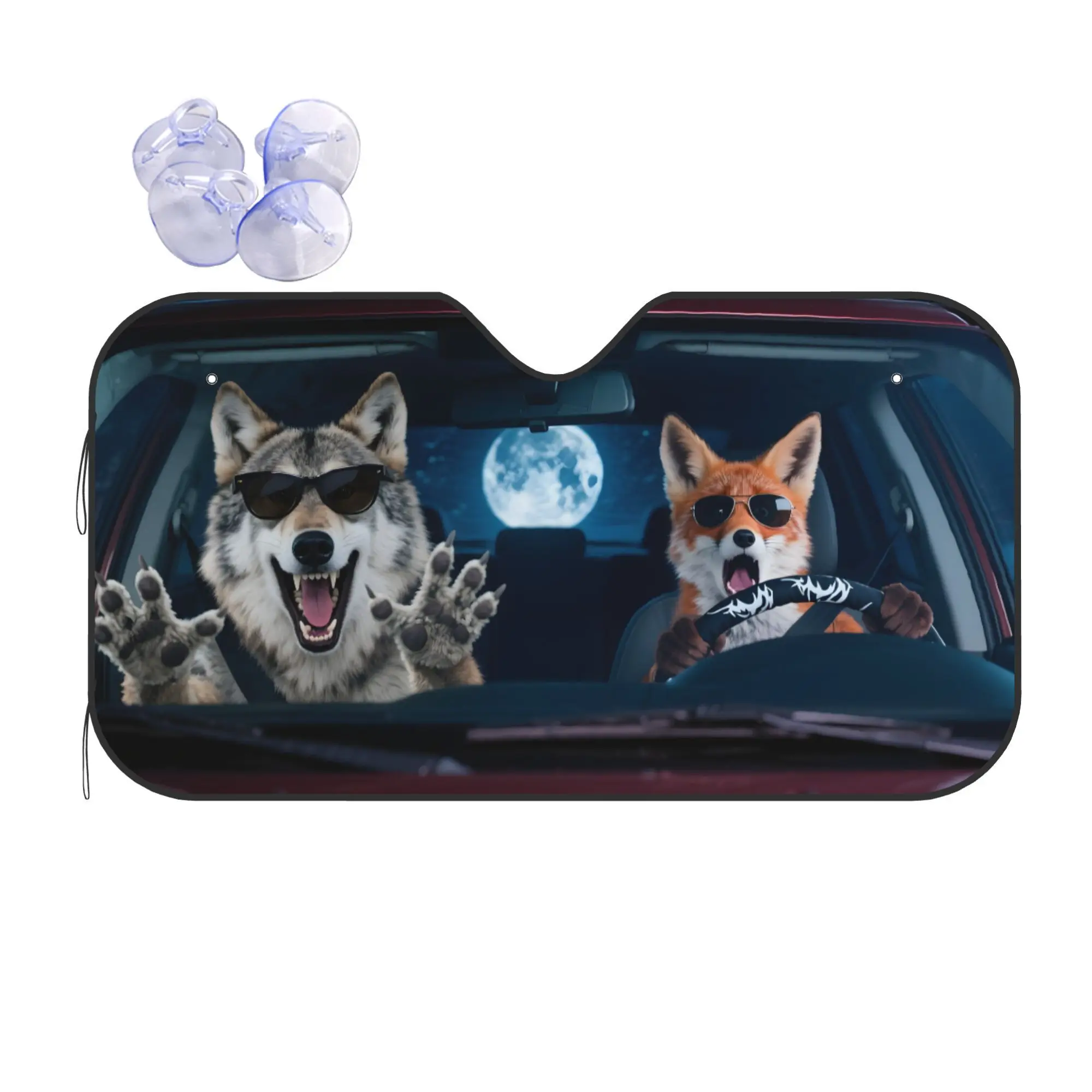 1pc Of Car Front Windshield Visor Designed By Wolf Fox Driving Car Theme, Protected From Direct Sunlight, Practical And Beautifu