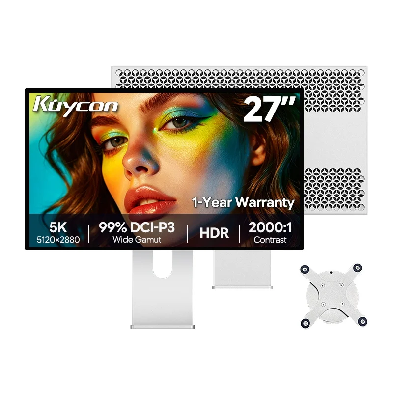 Kuycon G27P 27 Inch 5K IPS Computer Monitor Glossy 99% sRGB 99% DCI-P3 USB-C 100W Reverse Charging HDR Display For Laptop Height Adjustable Rotary PC Display For Designer (Honeycomb With Stand)