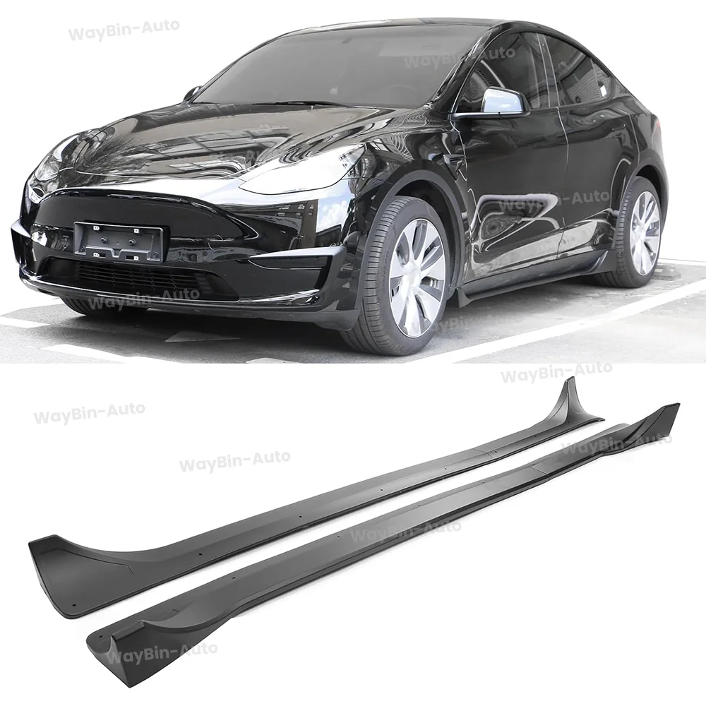 Side Skirts For 2017-2023 Tesla Model 3 Y, Model 3 Highland Carbon Fiber Print Style ABS Plastic Side Skirt Extension Splitter