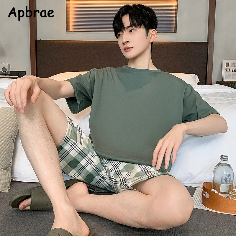 New Summer Men Faux Cotton Pajamas Short Sleeves Shorts Homewear for Boy Plus Size L-3XL Young Man Pijamas Pullover Sleepwear