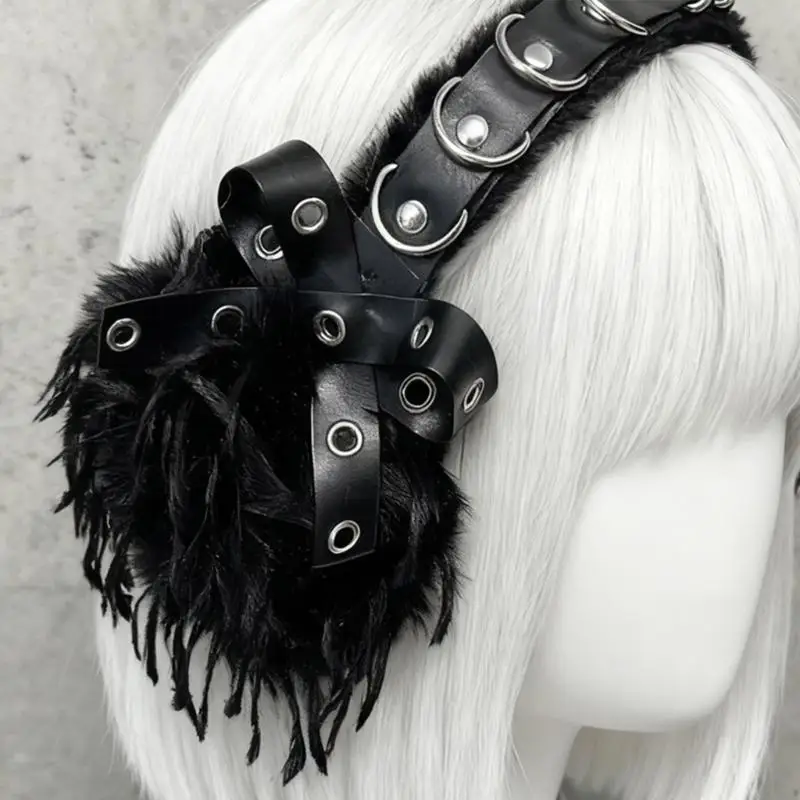 winter-warm-plush-ear-muffs-with-pu-leather-belts-punk-headbands-headwear-for-women-teens-cosplay-costumes-accessories