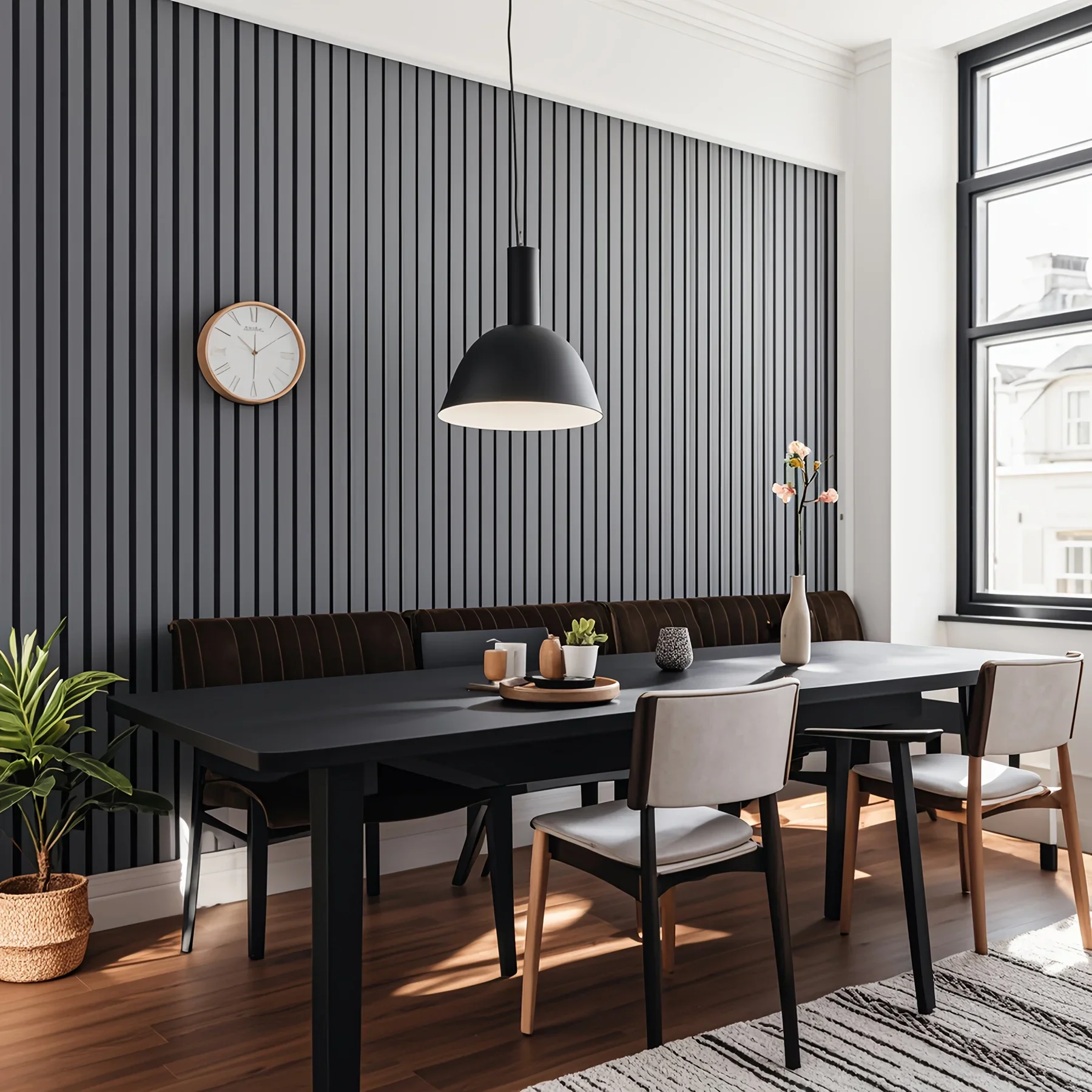 Self-Adhesive Black and Grey Grid Pattern Wallpaper with Stripes Wall Decal Waterproof Vinyl Wallpaper Home Decor Wall Covering