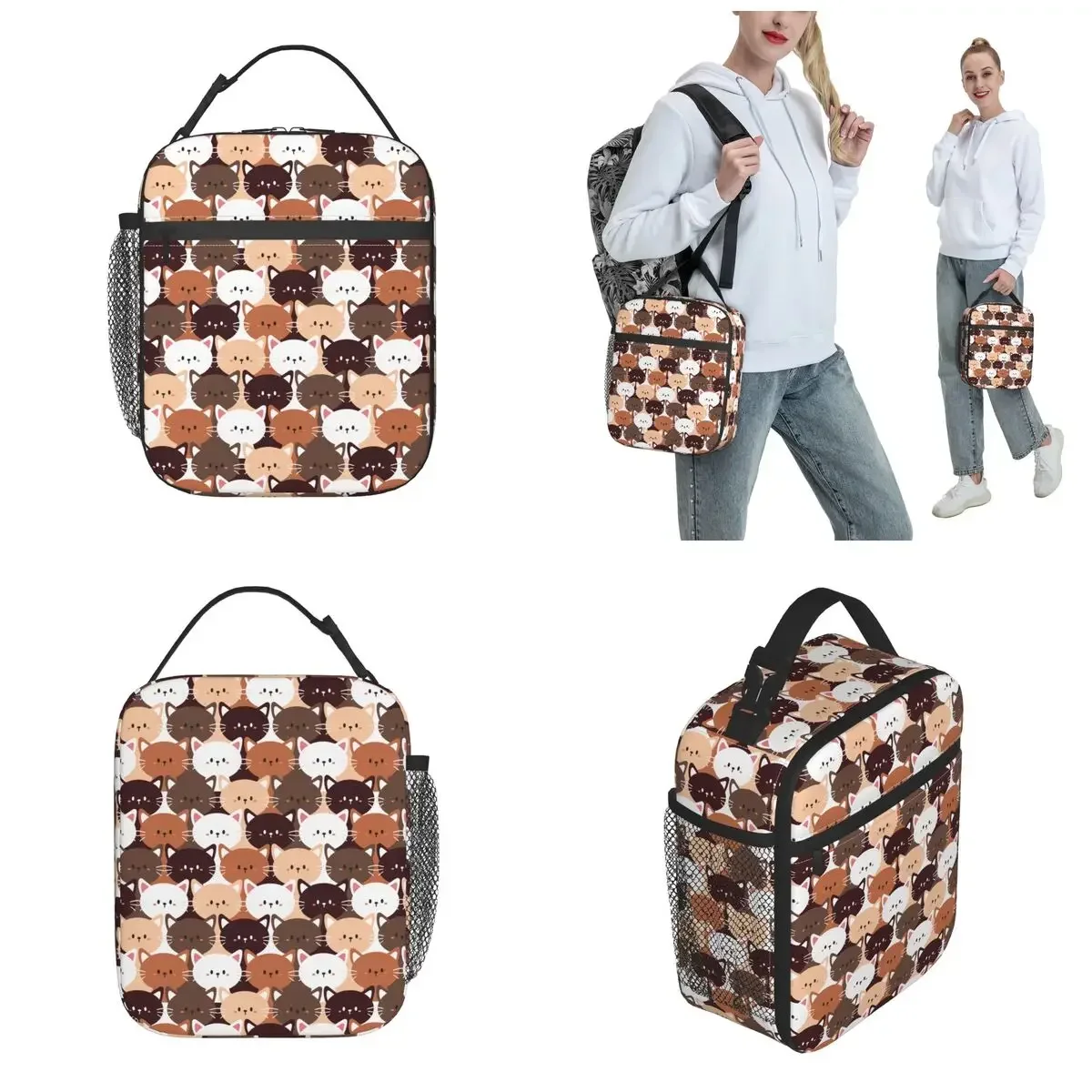 Insulated Lunch Tote Bag Seamless Cute Cartoon Cat Accessories Lunch Container New Thermal Cooler Lunch Box For Picnic