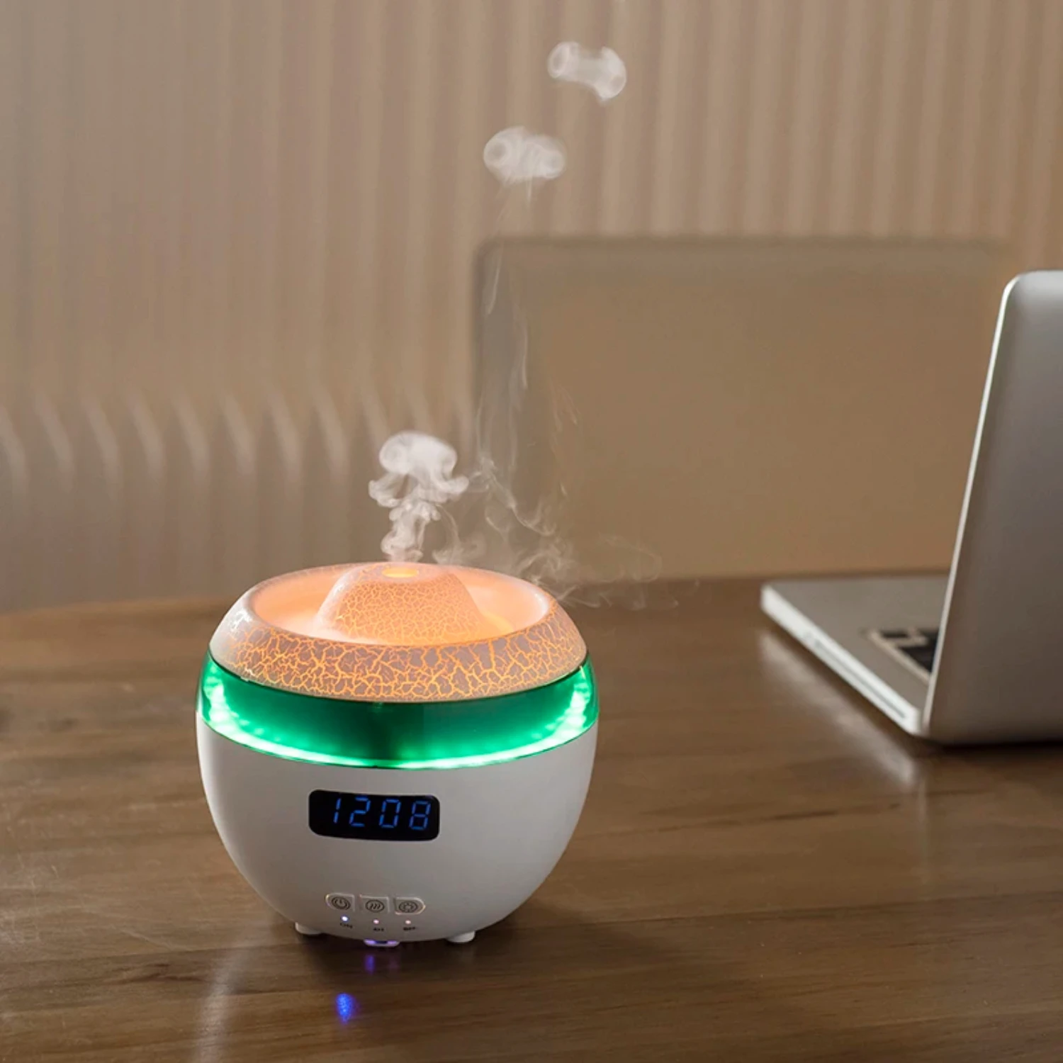 NEW Multifunctional Dynamic RGB Flame Mood Lamp Air Humidifier with Clock Remote Control and Essential Oil Diffuser