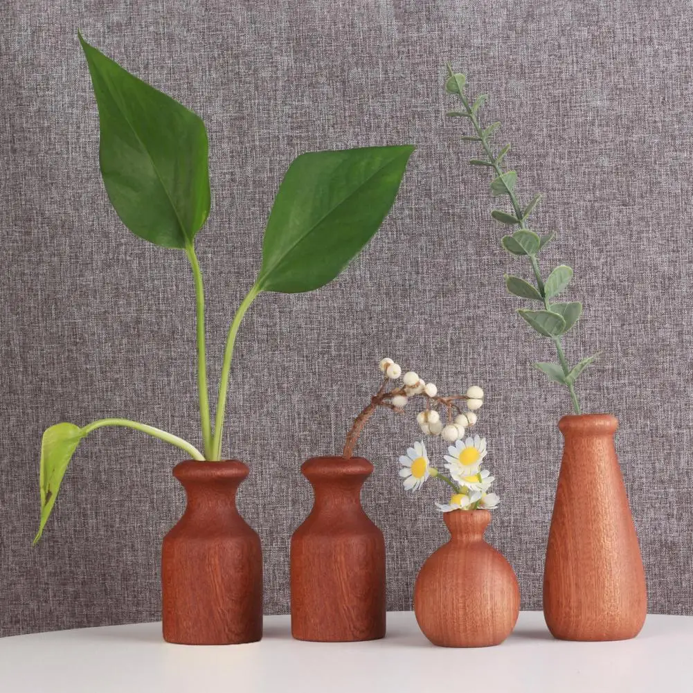 Hand-carved Wood Vase Handmade Mini Wooden Vase for Dried Flowers Natural Solid Wood Flower Arrangement Small for Home