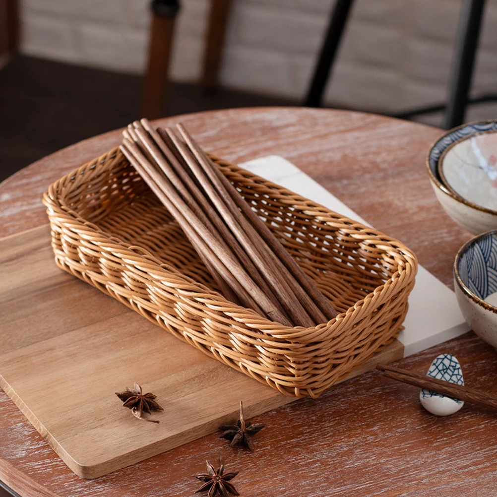 

Stylish Imitation Rattan Cutlery Basket Utensil Organizer Woven Storage Rack for Kitchen Accessories