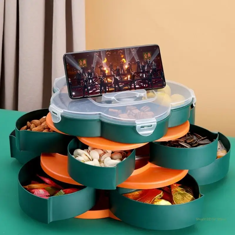 QX2E 3 Tier Rotatable Dried Fruit Storage Box with Lid Organization Box