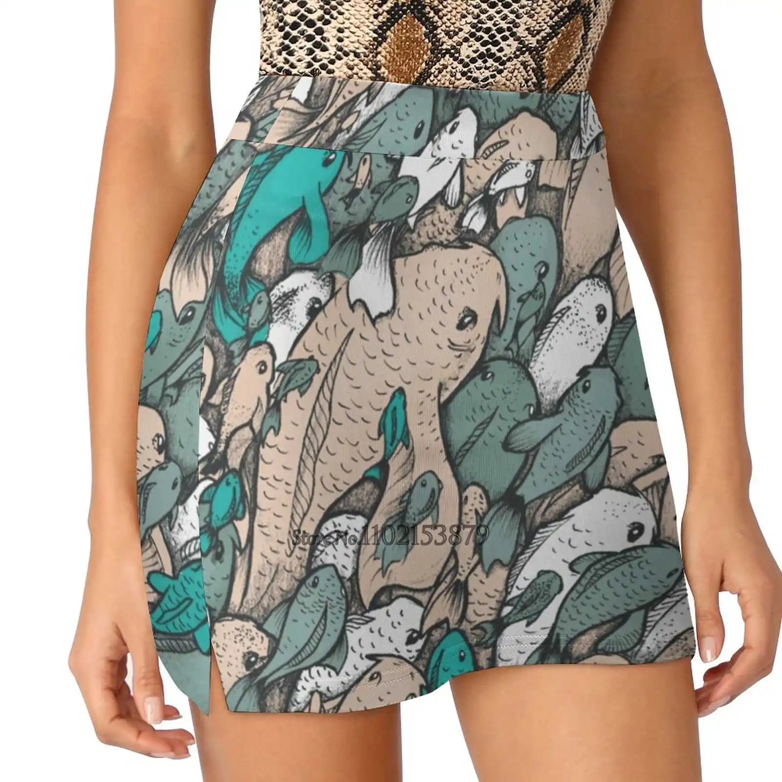 

Fishes - Blue New Women Skirts Double-Layer Printed Short Dress Mini Sport Skirt Pattern Fishes Ladies Short Skirt Skirts
