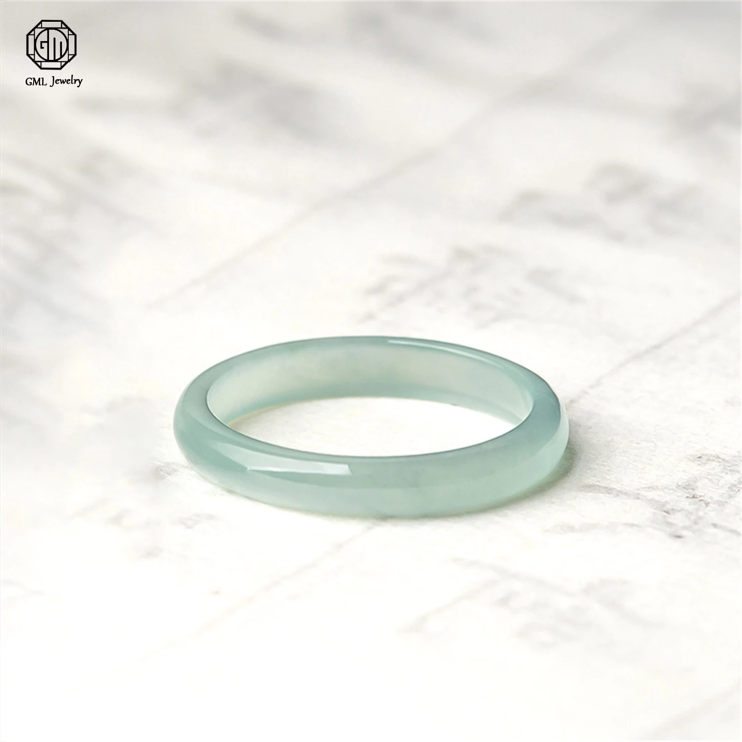 

Natural Old Mine Type A Jadeite Light Blue Water Ring Icy Square Shape Couple Matching Set for Men Women Genuine Jade Finger Ban