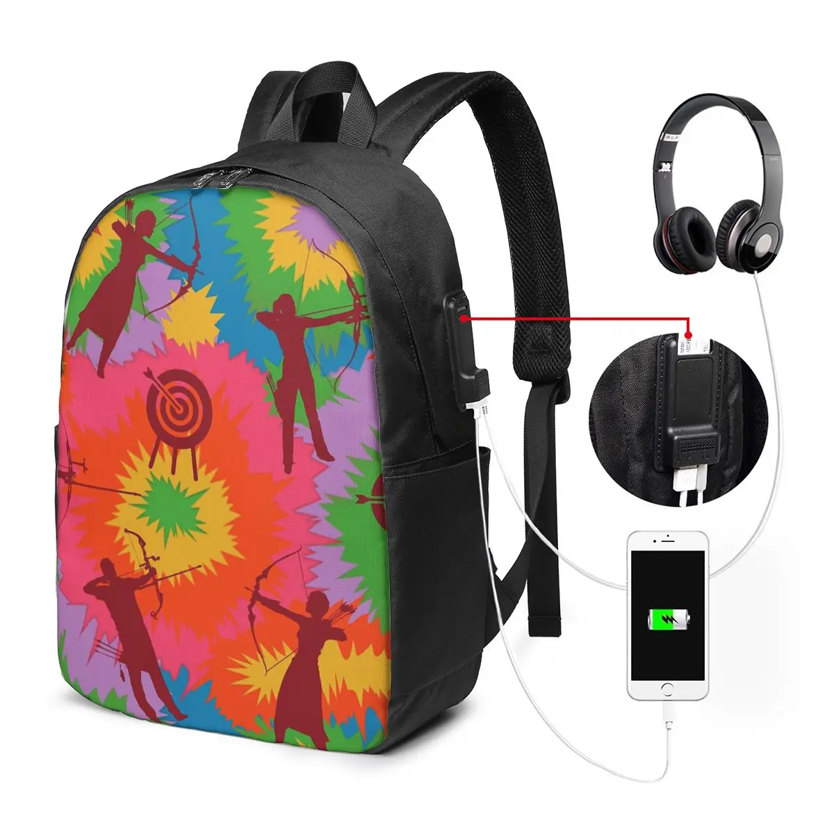 Archery Triangle Element Target Theme Backpack Travel Notebook Bag Computer College Student School Bag Laptop Shoulder Bags