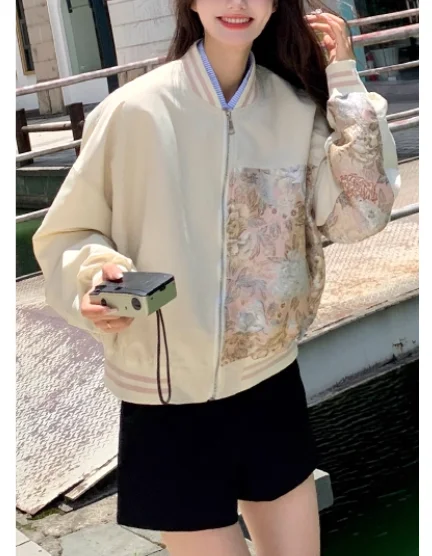 جديد الصينية رائعة التطريز طباعة الترفيه الرجعية موضة البيسبول سترة المرأة ربيع الخريف النسخة الكورية بلوزات فضفاضة #6