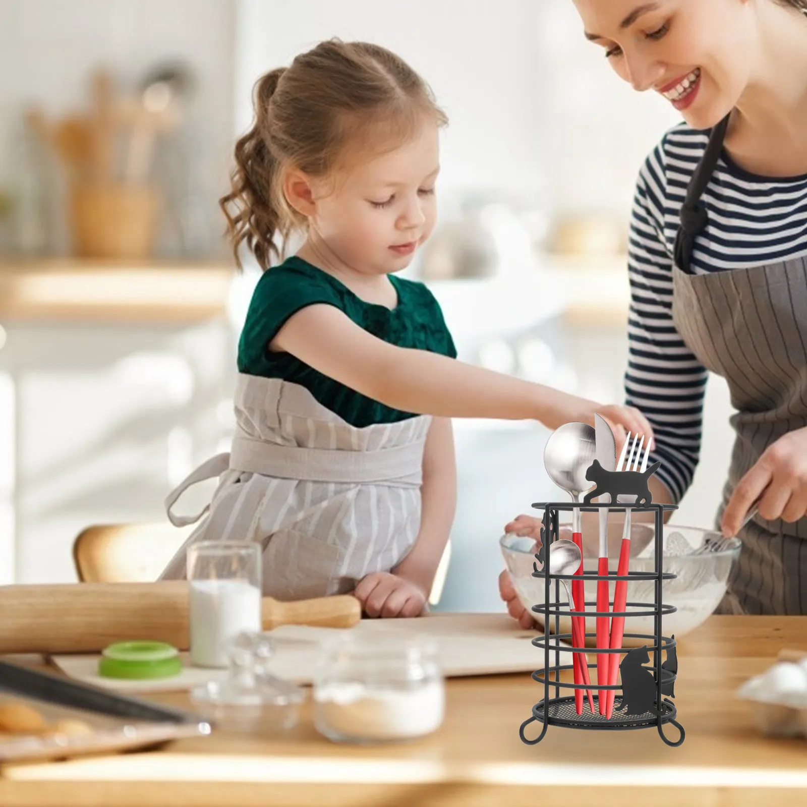 

Многофункциональная подставка для ручек в виде железной кошки, органайзер для столовых приборов, для дома, школы, кафе, хранения канцелярских принадлежностей, держатель для палочек для еды