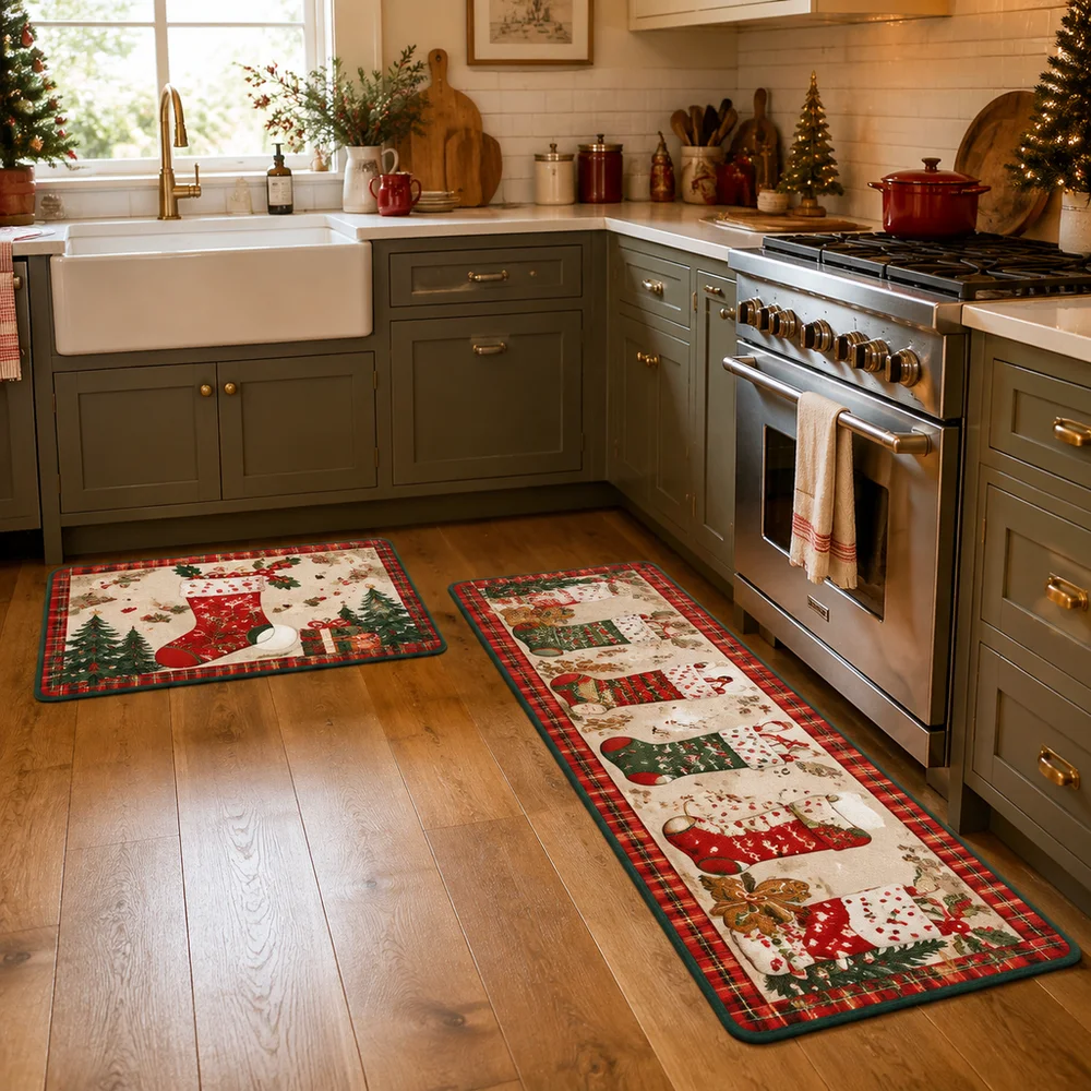 VIKAM's Newly Launched Popular Crystal-Embroidered Rug ,1pc Or 2pc Are Perfect For Christmas Kitchen Corridors And Home Decor