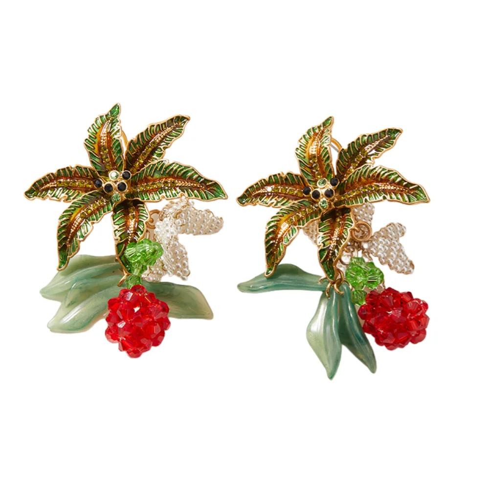 LESHORE Hawaiian-style red fruit earrings radiating a sunny and pastoral natural charm earrings woman