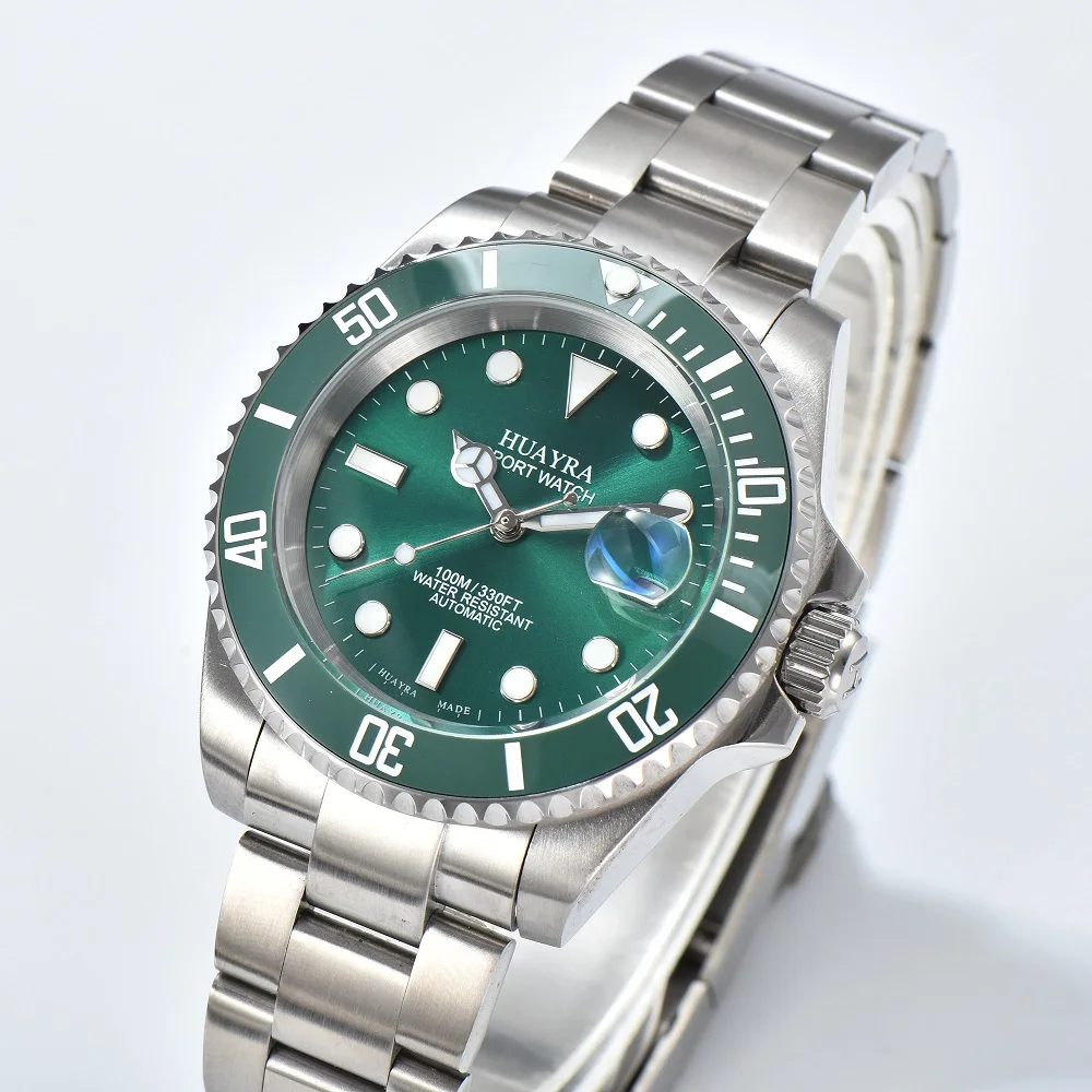 

2023 New 40mm Men's Luxury Automatic Mechanical Watch Men's Stainless Steel Waterproof Watch Green Dial Ceramic Ring