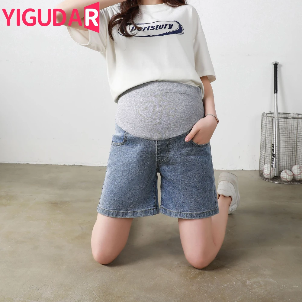 Pregnant Women's Clothes Oversized Denim Shorts Jeans Summer Thin Quarter Pregnant Women's Pants Belly Support Pants  Maternity