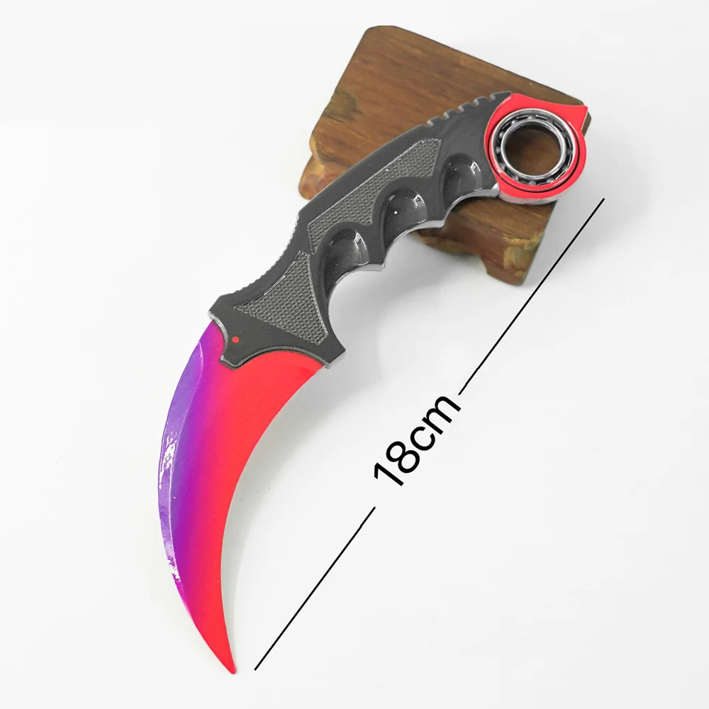 18cm Game Counter Peripheral Rotatable Karambit Metal Model Crimson Net/Black Laminated Board/Gradient Color Claw Knife Toy Safe