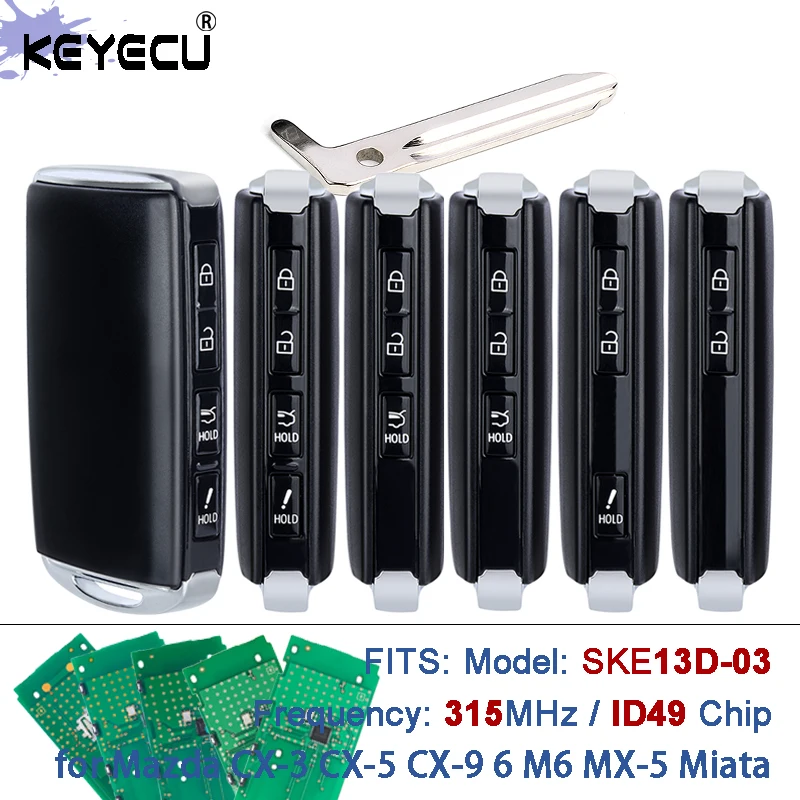 KEYECU 315MHz ID49 رقاقة WAZSKE13D03 SKE13D-03 Keyless-Go الذكية مفتاح بعيد فوب لمازدا CX-3 CX-5 CX-9 6 M6 MX-5 مياتا 2019-2023