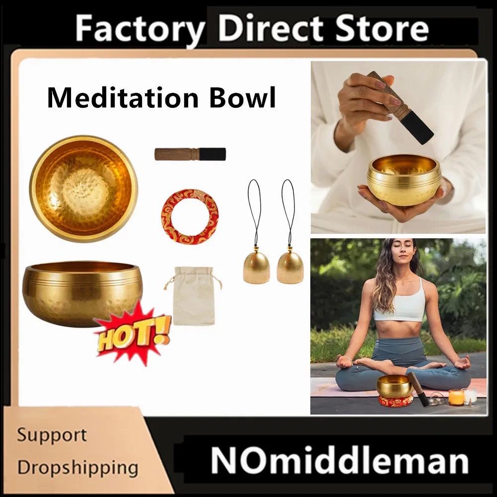 1Set Singing Bowl Set Meditation Yoga Chanting Bowl Wind chime for Yoga Chakra Healing energy Mindfulness Stress Relief 2025 Hot