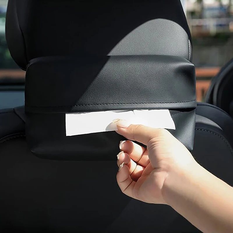 Portable Car Tissue Box Holder Leather Car Center Console Armrest Napkin Box Sun Visor Backseat Tissue Case With Fix Strap