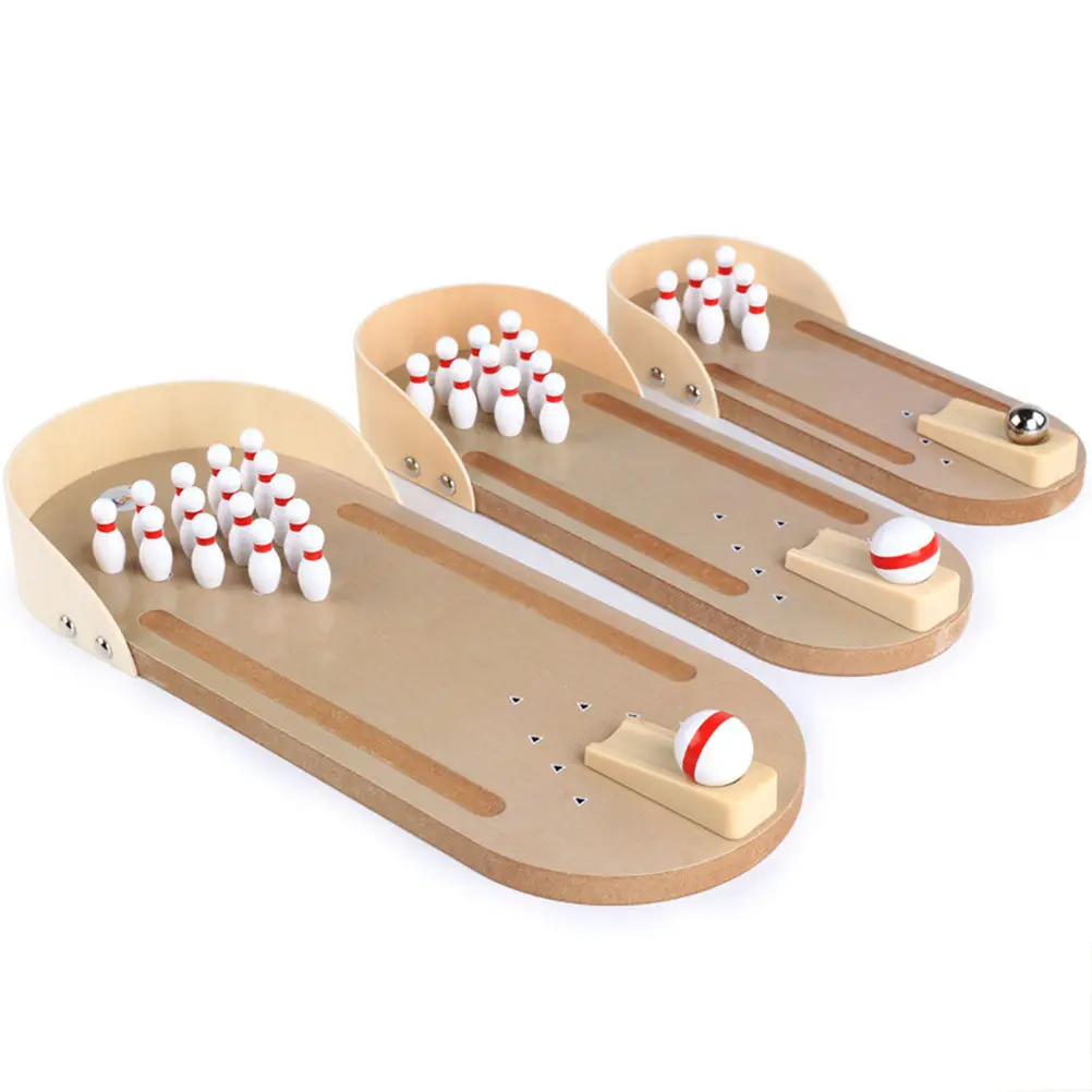 2Sets Desktop Bowling Game Eco-Friendly Wooden Mini Bowling Set Interactive Stress Relief Game for Home Office School Gym Bar