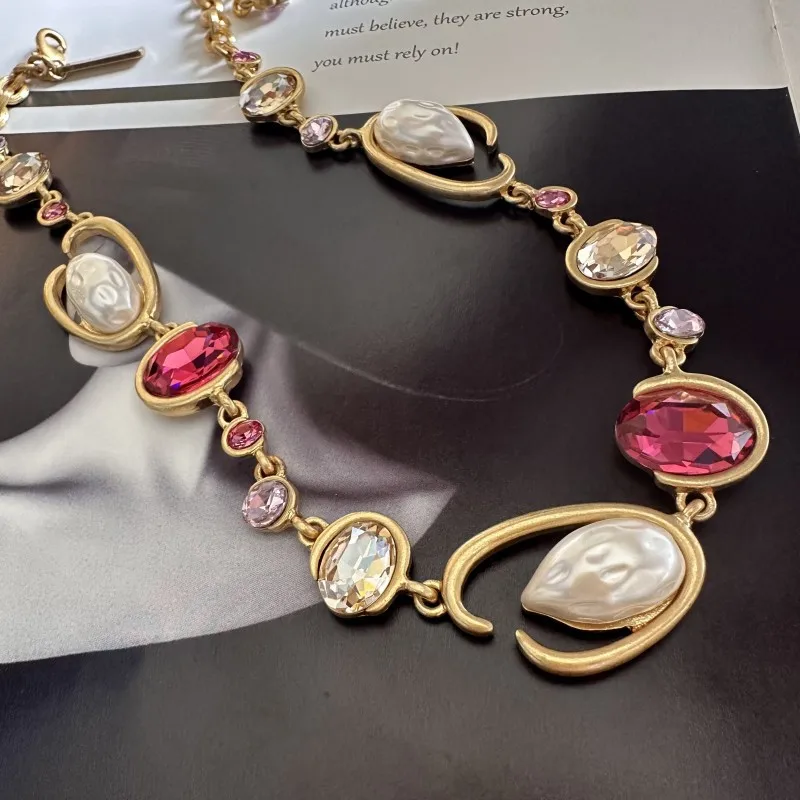 

2025Glam O-Link Choker Rhinestone Collarbone Pendant Necklace, Long Layering Chain for Women, Sparkling Evening Party Jewelry