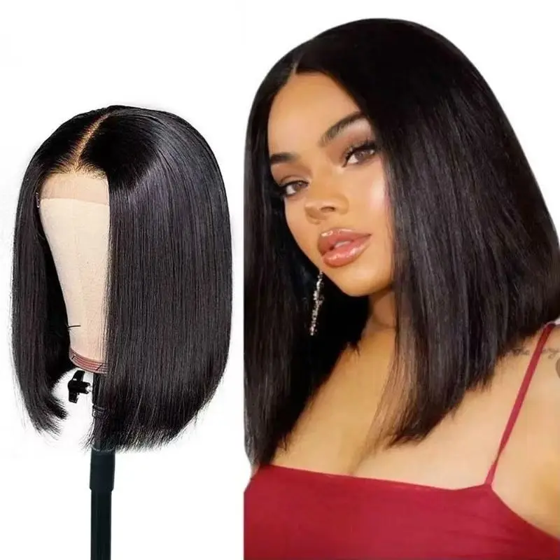 European and American women's short straight hair with slightly curled bobo head wig, high-temperature silk synthetic head