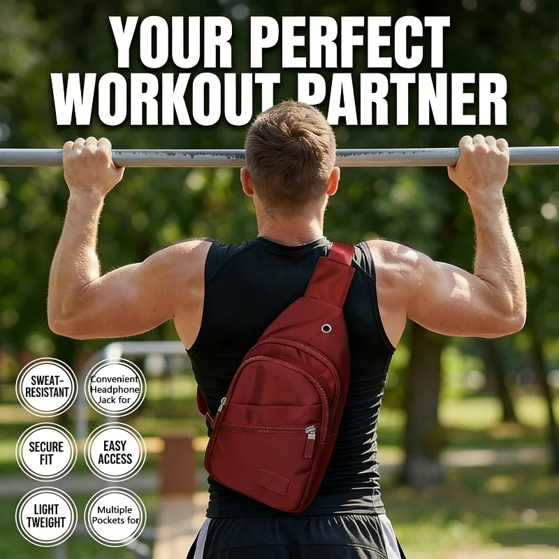 Nylon Crossbody Sling Bag Women Men Lightweight Chest Backpack with Headphone Hole Multi Pocket Casual Sports Shoulder Daily Bag