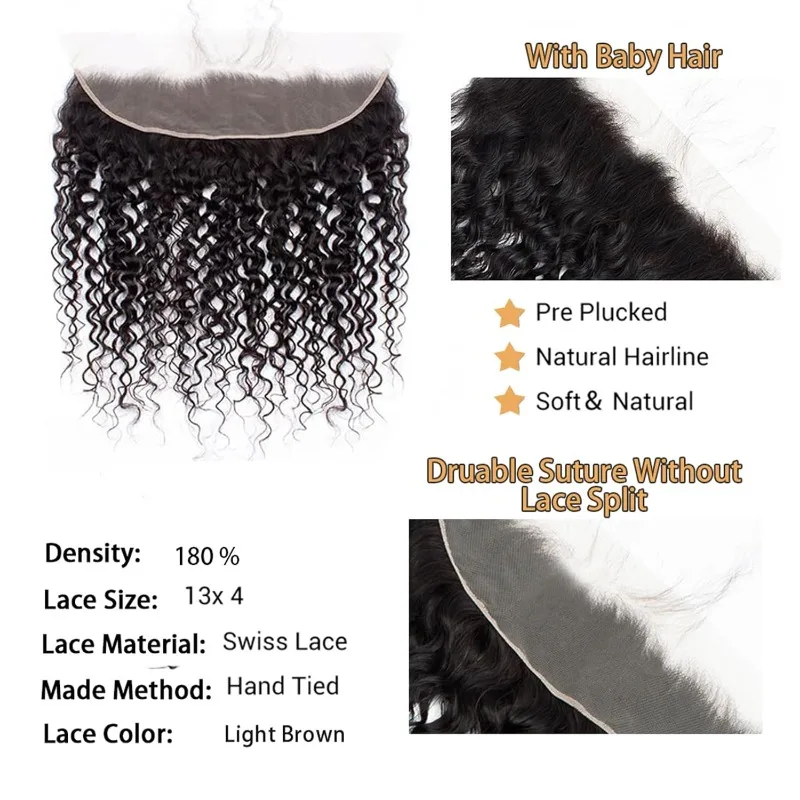 جودة عالية 13x4 الدانتيل أمامي غريب شعر بشري مجعد 8-22 بوصة اللون الطبيعي كامل اليد النسيج 180% الكثافة