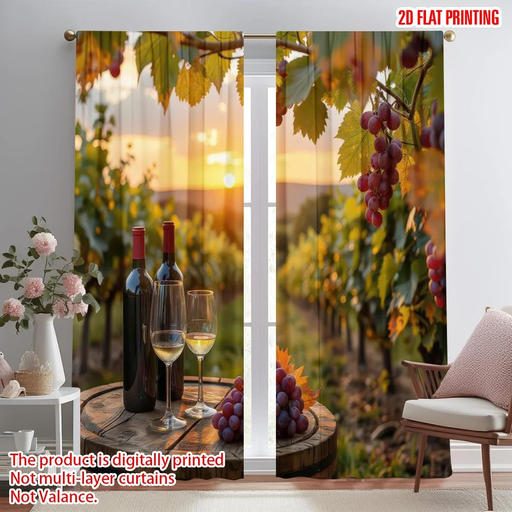 

2D flat printing 2pcs Curtain Sunset Vineyard Scene Digital Printed Polyester Drapes Festive Curtains Perfect for Parties and