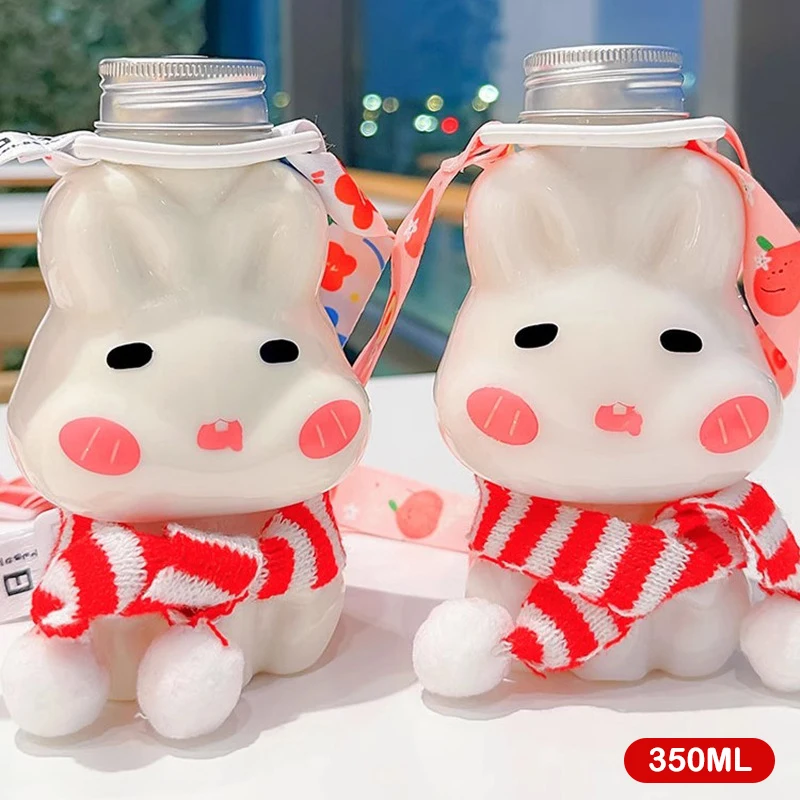 Disposable Drink Bottles Cartoon Rabbit Bear Cup Cute Juice Drink Milk Tea Beverage Storage Bottles Portable Sealed Bottle