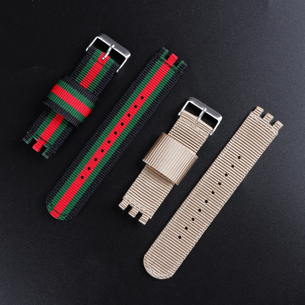 Nylon Canvas Watch Band for SWATCH Strap 17mm 19mm 20mm Fabric Bracelet Replacement Women Men Sport Watchband Accessories