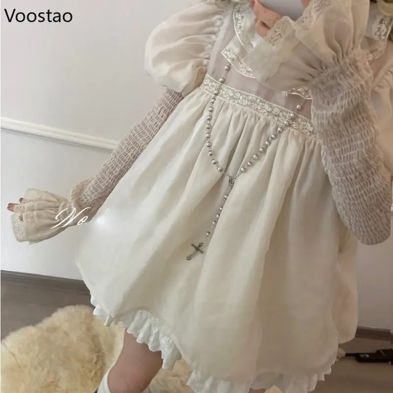 Victorian Sweet Lolita Princess Blouse Women Japanese Kawaii Puff Sleeve Lace Ruffles Removable Sleeve Shirt Girls Cute Clothes