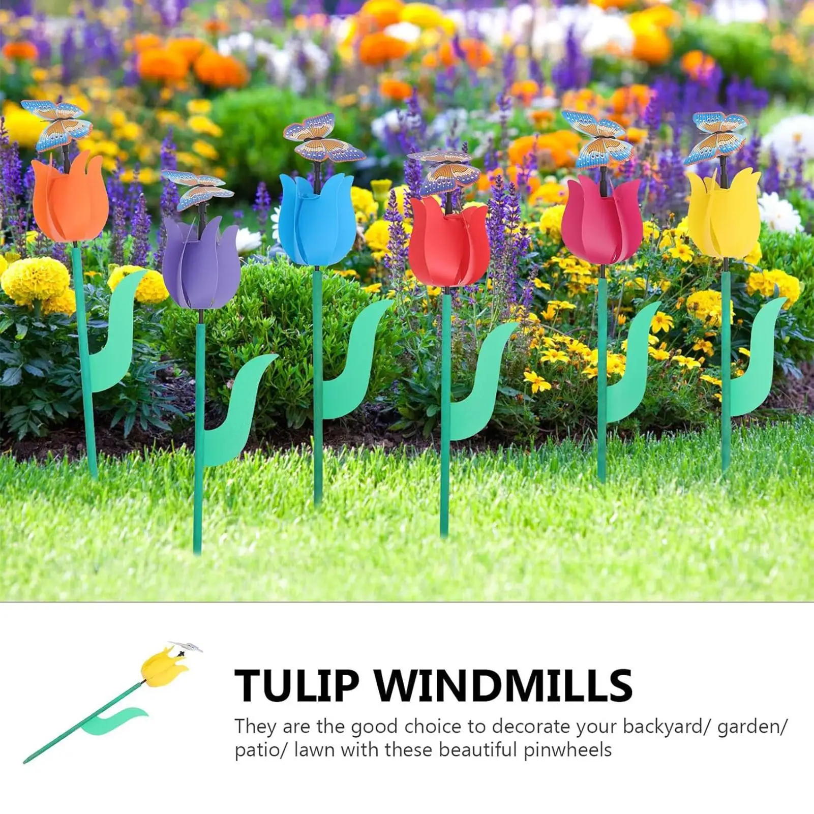 Flower Garden Pinwheel 6-Piece Decorative Colorful Floral Windmills Flower Pinwheels For Backyard Courtyard Lawn Landscaping