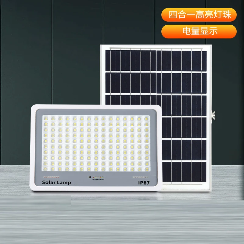 Solar LED Floodlight 100W 200W 300W Outdoor Spotlight Tempered Glass Flood Lights Remote Control IP67 Waterproof Street Lights