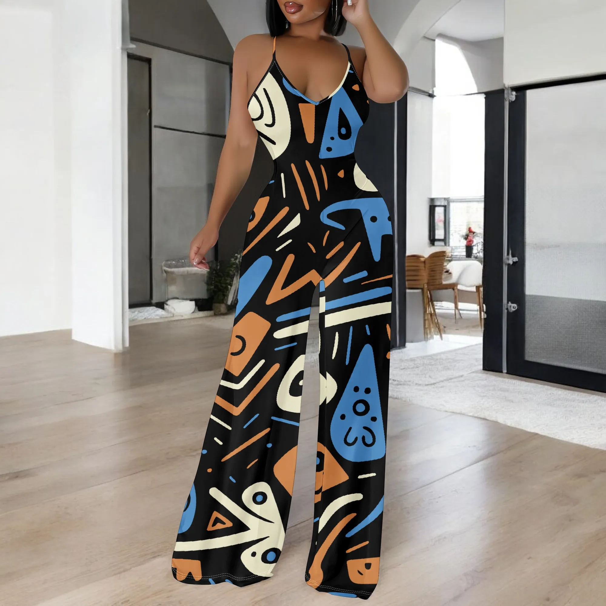 Women's Off Shoulder Sexy Crew Neck Loose Long Dress Fashion Printed Hem Club Party Casual Vacation Long Pants Jumpsuit