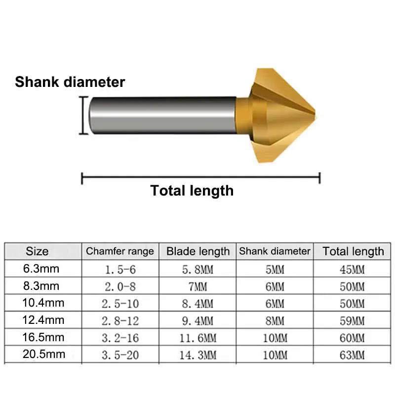 6.3-20.5MM High Speed Steel Three Edge Chamferer Metal Milling Cutter Deburring Opening Counterbore Bit Carpentry Chamfer Tool