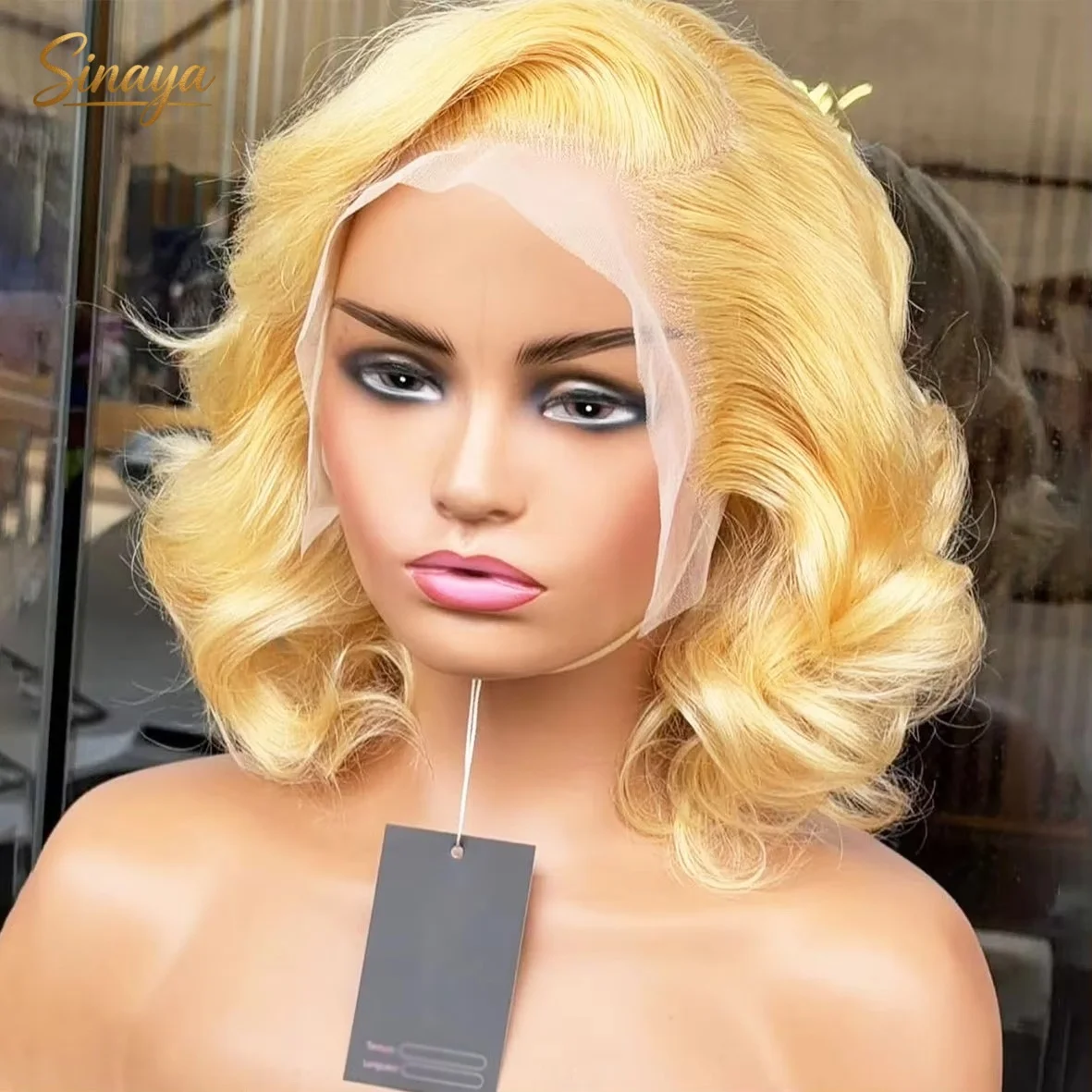 Short Wavy Lace Front Wigs Makeup Daily Use 613 Blonde Wig Synthetic 13x4 HD Lace Wigs Free Part For Women Cosplay On Clearance