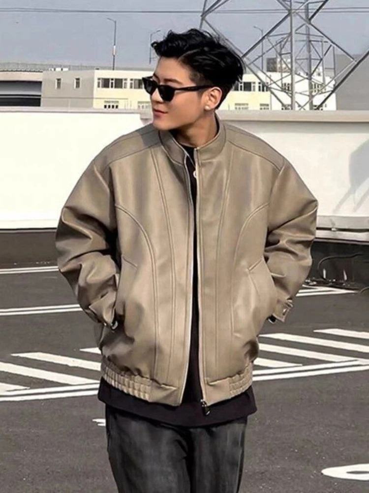 Wysokiej jakości kurtka motocyklowa męska z PU skóry, półkaptur, stylowa kurtka na jesień dla par, uniwersalna kurtka streetwearowa. ​