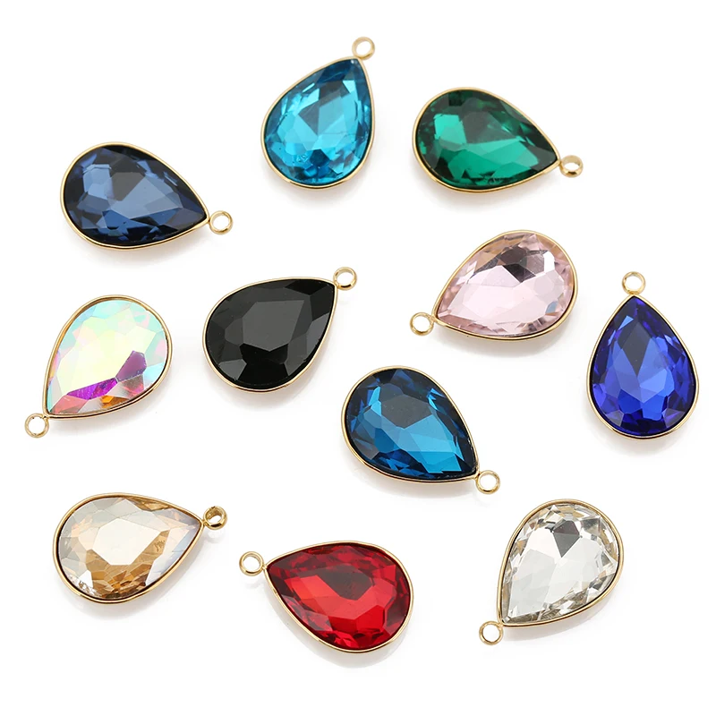 5 pz/lotto in acciaio inox Waterdrop vetro fascino Birthstone ciondolo in cristallo per bracciali fai da te orecchino collana gioielli che fanno