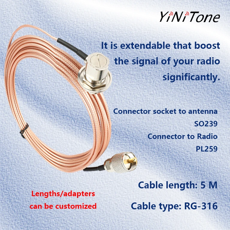 PL259 SO239 Connector SC316 Car Radio Antenna Cable For Kenwood Yaesu Walkie Talkie TM261 FT1802 FT1807 5m Extension cable