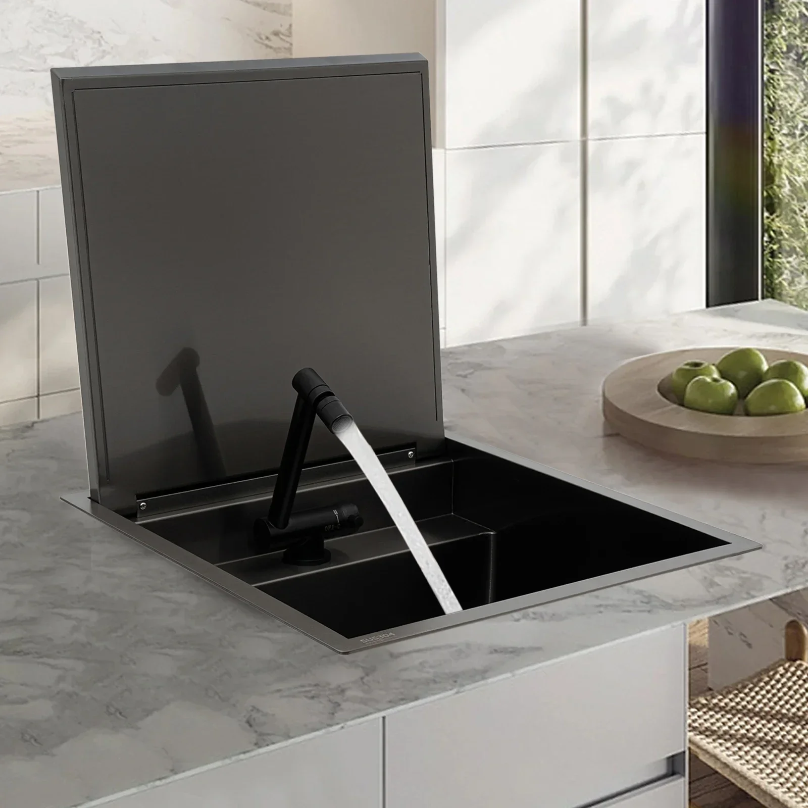 

%A Single Bowl Kitchen Sink Workstation Top Mount/Drop-in 304 Stainless Steel Rectangular with Folding Faucet Drain Kit