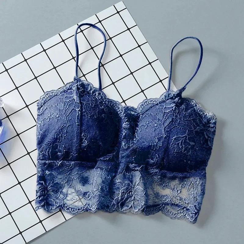 Summer Women Lace Sexy Top Sun Sleeveless Tops Padded Bralette Bra Bustier Zipper Back Club Crop Tank Lingerie женское белье image 4