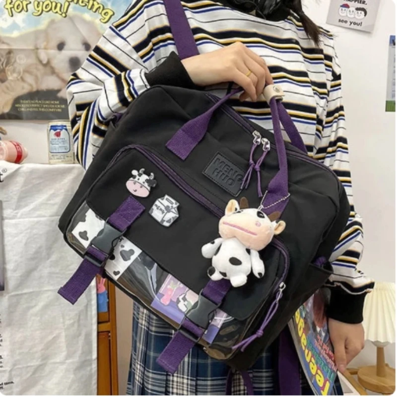 3 sposoby, styl japoński Kawaii plecak dziewczyny przezroczysta kieszeń torby Crossbody Itabag studentka z powrotem do tornistry