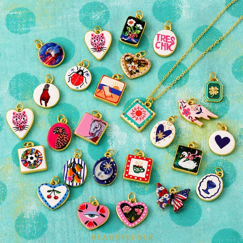 2pcs/Lot Colorful Brass Animal Charms,Bird Butterfly Swan Ladybug Leopard Horse Flower Heart Pendant Necklace Jewelry Supply R08