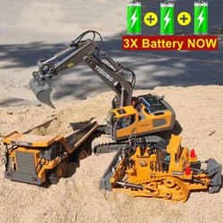 4WD Remote Control Excavator Dump Truck Crawler Bulldozer RC Model Car Toy Alloy Simulation Construction Vehicle Gifts for Kids