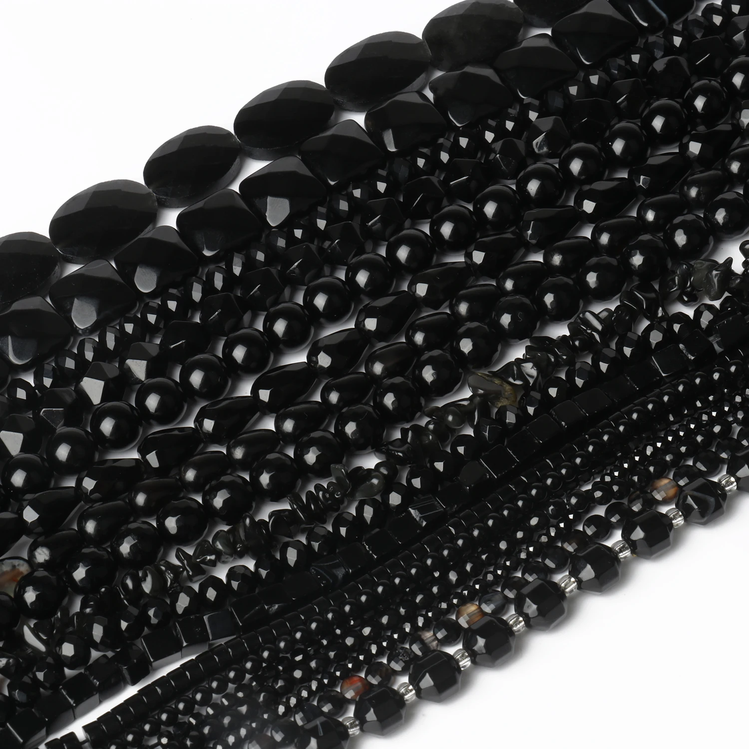 24 Types Black Agate Onyx Beads Natural Stone Cube Oval Round Water Drop Loose Beads For Jewelry Making DIY Bracelets Accessory